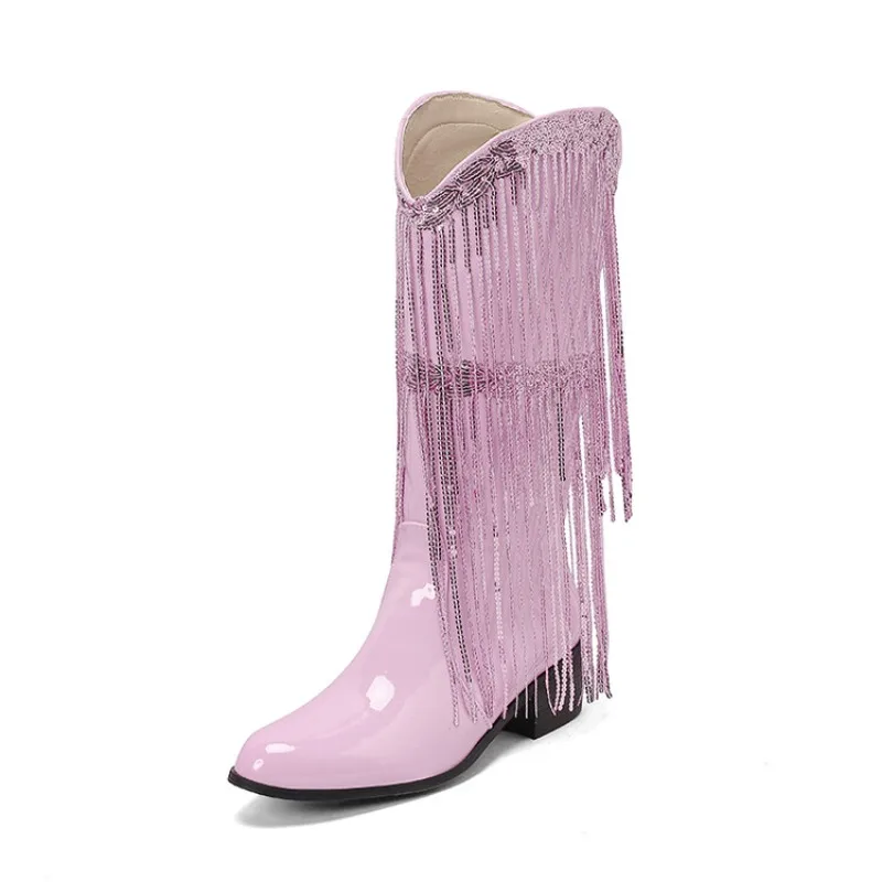 

Высококачественная осенне-зимняя женская обувь. Женская обувь на толстом каблуке с дизайном кисточки. Персонализированная и модная.