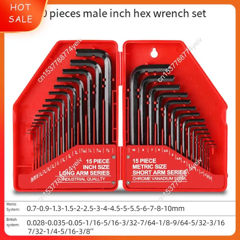 30Pcs Hexagonal Wrench Tool Set SAE & Metric Allen Wrenches L-Shaped Mechanical Hand Tools Screwdriver Kit A62X
