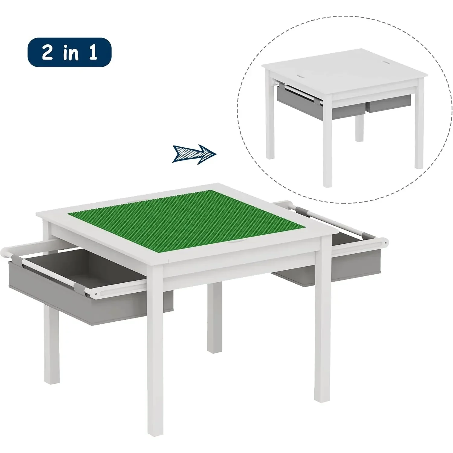 어린이 건축 놀이 테이블, 보관 서랍 및 내장 플레이트, 거실, 침실에 적합, 2 인 1