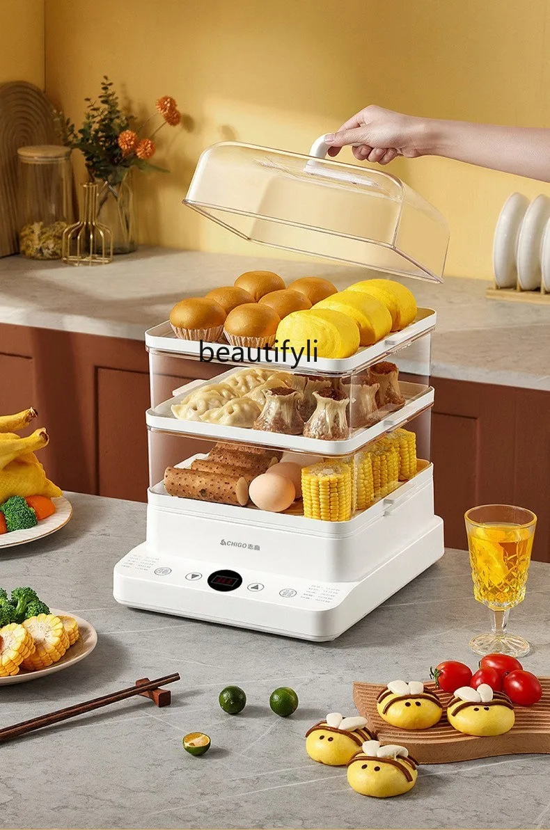 Electric steamer household three-layer multi-functional 24L electric steamer large capacity split visible and transparent
