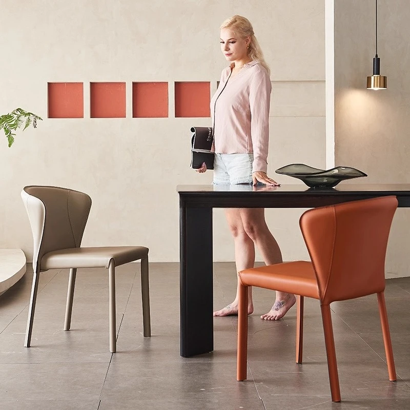 

Modern Italian Leather Dining Chair Minimalist Backrest Chair for Home Hotel Model