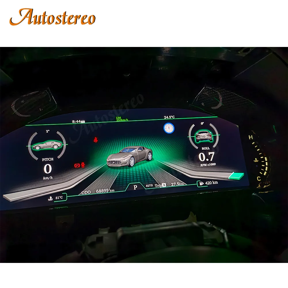 12.3 Update For Maserati GT 2007-2017 Virtual Cockpit Odometer Screen With Carplay Dashboard Speed Meter LCD Digital Cluster