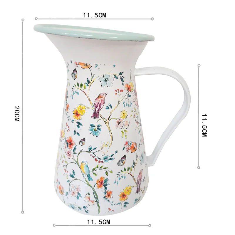 Village Chic Vase Enamel Vases Farmhouses Milk Pot Vase Decorative Kettle For Home Decoration Wedding Spark