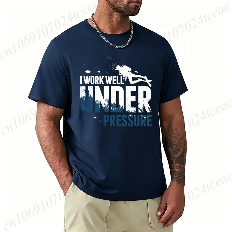 Diver I Work Well Under Pressure Hipster Graphic Print Men Tee Short Sleeve T-shirt Dive Scuba Diving Fashion Casual Tee Shirts view 2