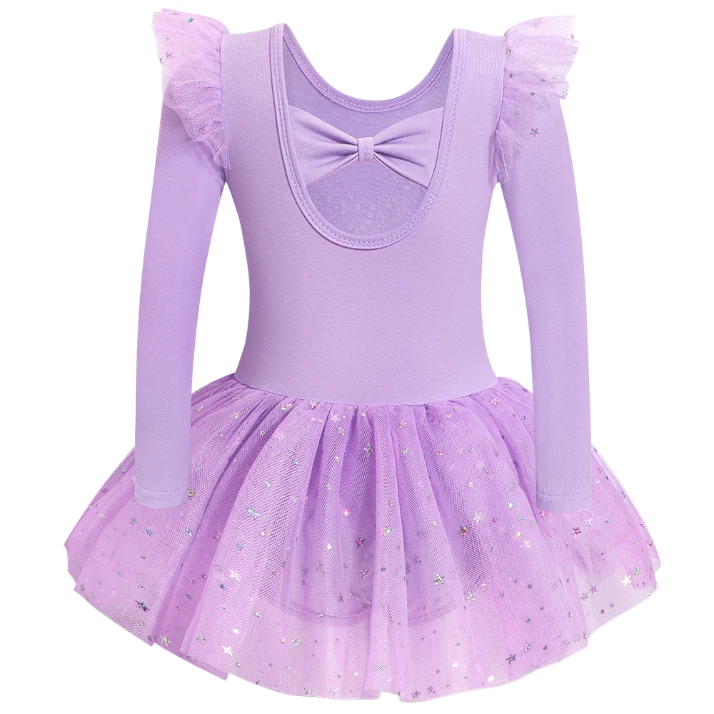 الفتيات بريق الباليه ثياب طويلة الأكمام الجمباز زي الاطفال ملابس الرقص الرياضية Unitards الرقص توتو فساتين