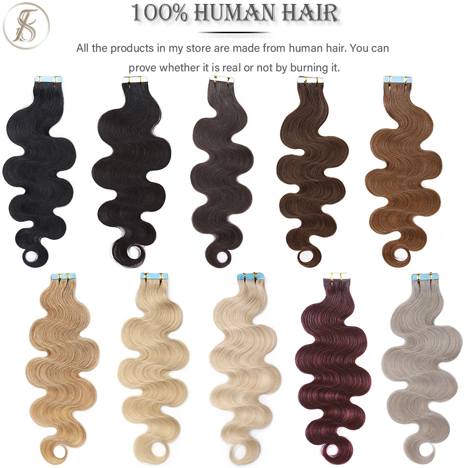 TESS-fita ondulada em extensões de cabelo, cabelo humano, mega cabelo, reto, natural, sem costura, invisível, lado duplo, trama da pele, 2,5g, 20pcs