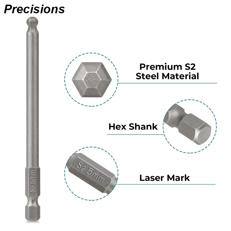 Precision Magnetic Ball End Hex Screwdriver Bit Set Hexagon Head Allen Wrench Metric Drill Tip Adapter Tool