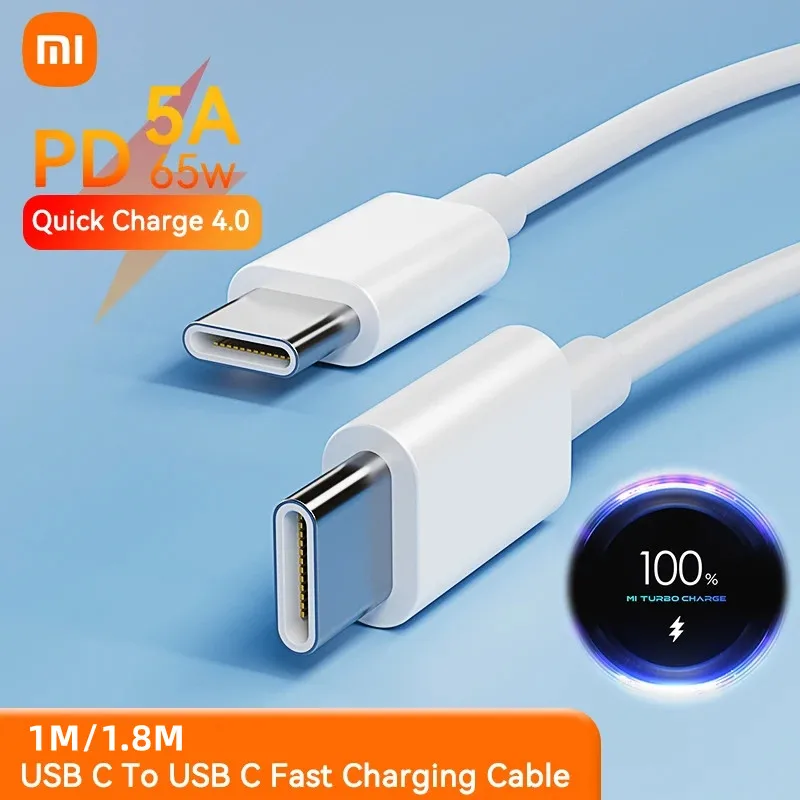 Xiaomi 65W 5A PD Dual USB-C Charge Cable Type C To Type C Kable Mi 12 11 Pad 5 Pro Air Notebook Redmi book 15 K30 Tipo Apple 15