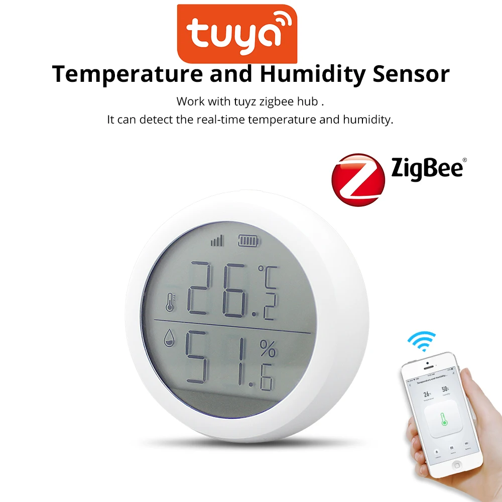 

Tuya Zigbee Temperature and Humidity Sensor with LCD Screen Display Smart Home APP Control Works with Gateway Hub Alexa Google