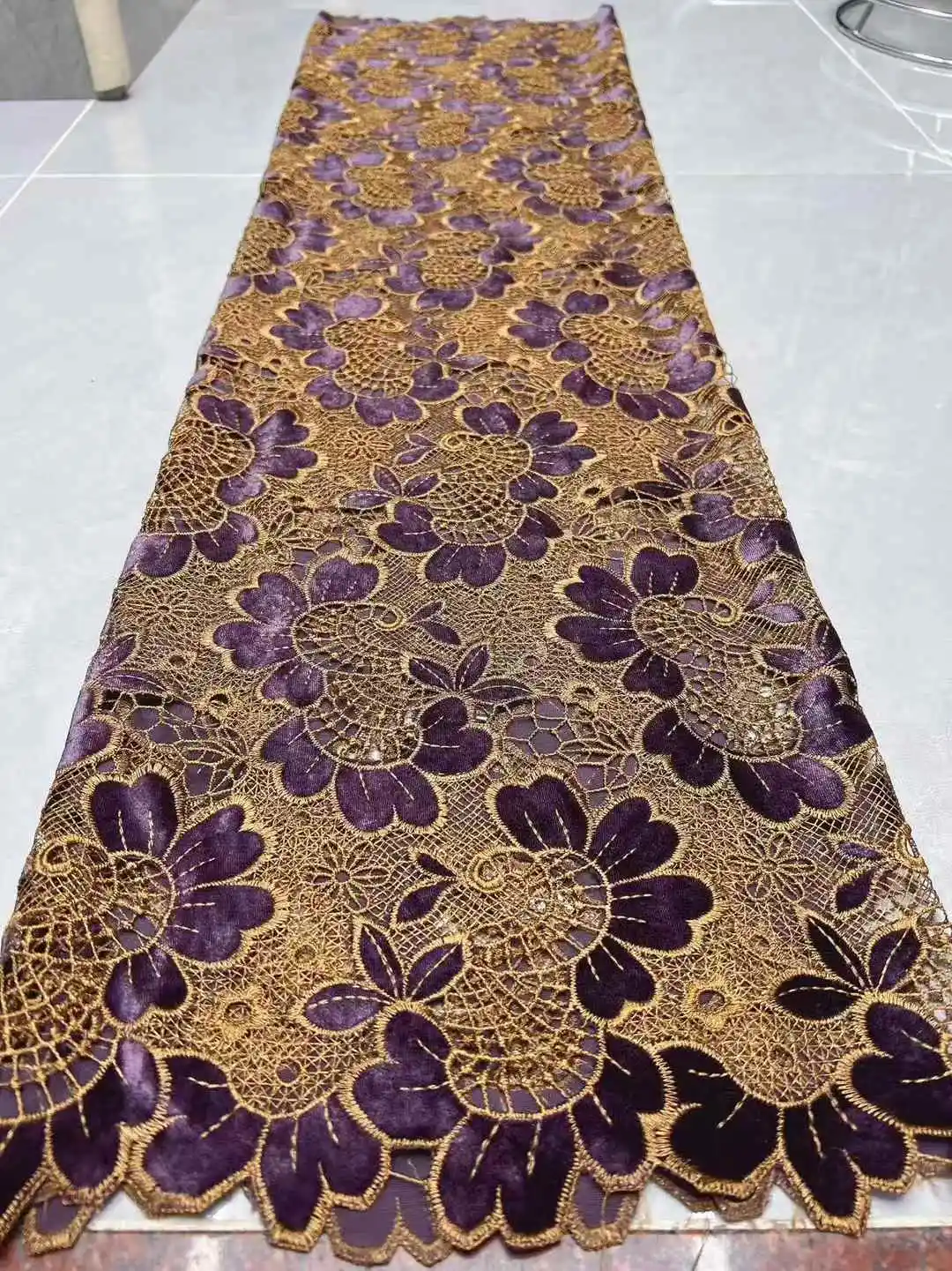 2026 Purple African Nigerian Velvet Lace Fabric High-Quality Embroidery for Wedding Party Sewing SHXI