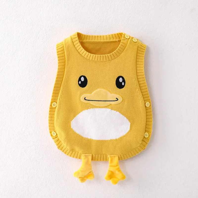 6-24 Months Cartoon Duck Children's Pullover Knitted Vest Spring  Autumn New Jacquard Vests Cute Cotton Thread Infant Waistcoat