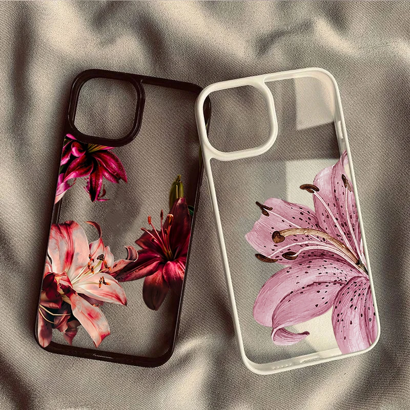 Luxury Transparent Lily Floral Phone Case for iPhone 18 Pro 17 16 15 14 12 11 13 Pro Max Plus 16E Air X XR XS 7 8 Plus SE2 Cover