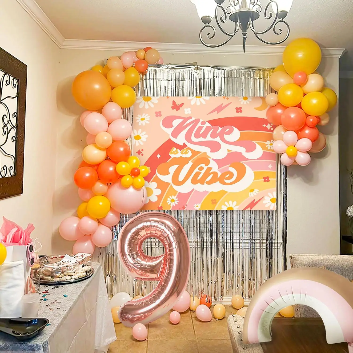 

Декорации для 9-го дня рождения в стиле гранж: баннер в стиле хиппи, декор в стиле бохо, ретро-цветы, маргаритки, тематические принадлежности для вечеринки в стиле 60-х и 70-х годов, девятая година — это особая атмосфера