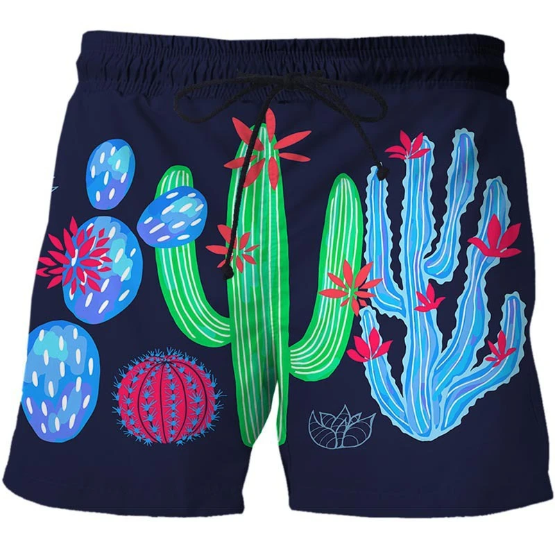 Funny Tiger Cacti Plant 3D Printed Beach Shorts Cactus Tropics Sea Island Short Pants Casual Vacation Men Shorts Surfing Trunks