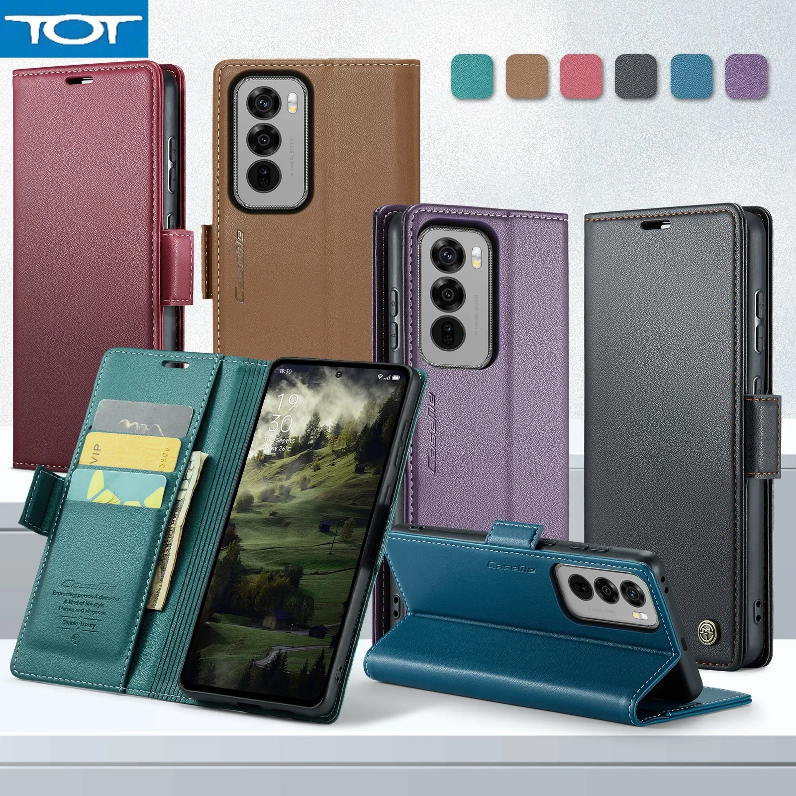 

Case for OPPO Reno 12F Pro 4G 5G Card Holder Pocket Stand Leather Kickstand Magnetic Stand Flip Full Phone Cover