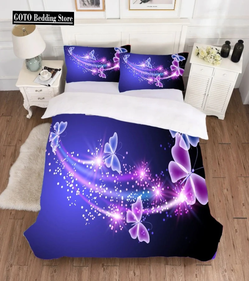 

Pattern Dream Fabric Pretty Butterfly Bedding Set Purple Pink Duvet Cover Set Bedding Cartoon Singl Double Cover Bed 200x200 Hot