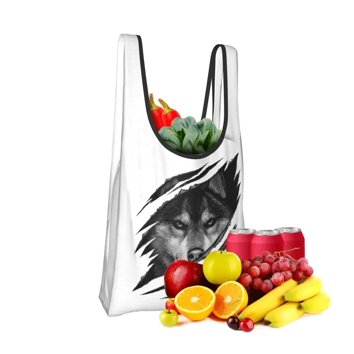 Cool Wolf RAR Design Portable Tote Shopping Bags Reusable Shopper Bag Groceries Handbag Shoulder Bag