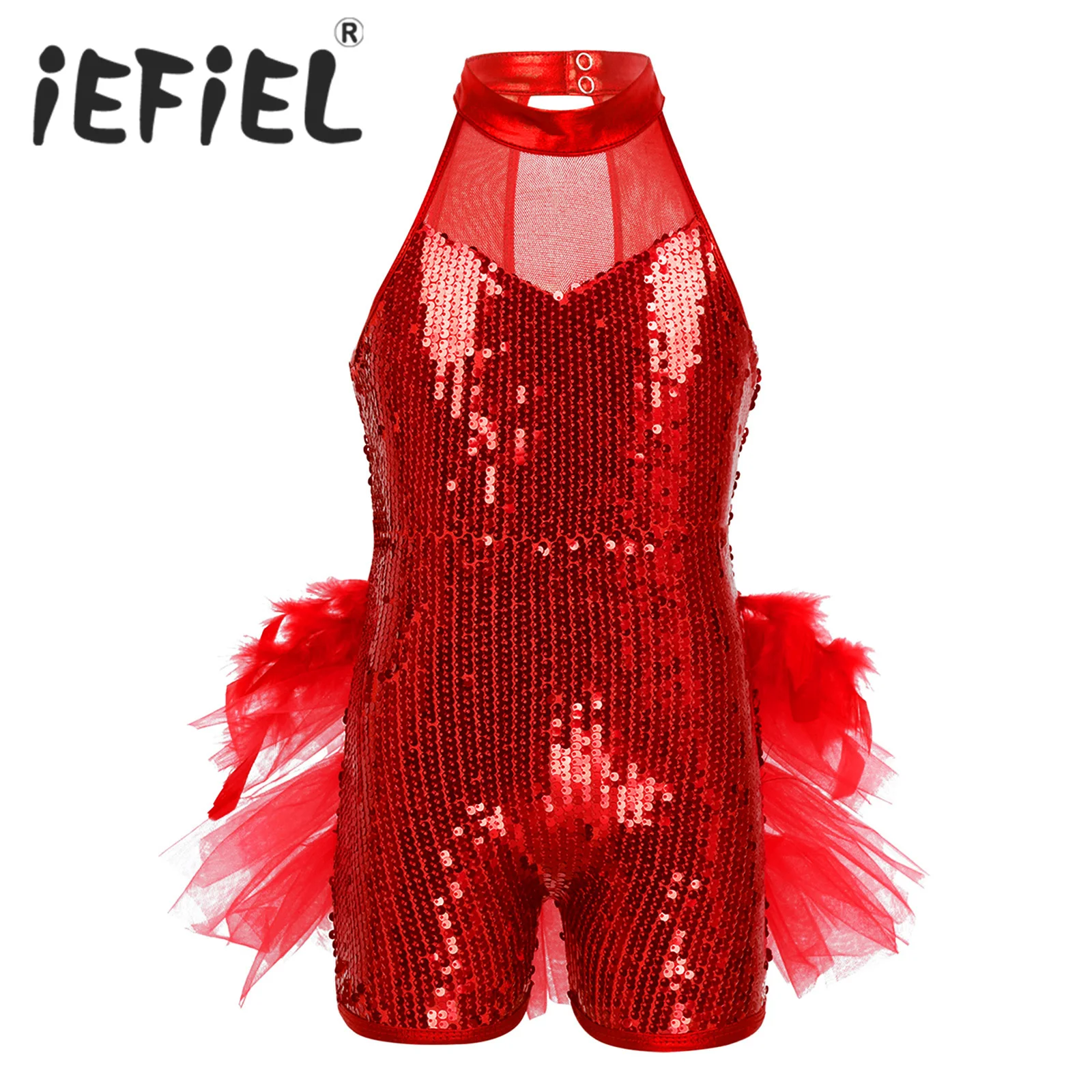 Kids Girls Sequins Ballet Dance Jumpsuit Sports Gymnastics Professional Modern Lyrical Tutu Dress Modern Jazz Dancing Costume