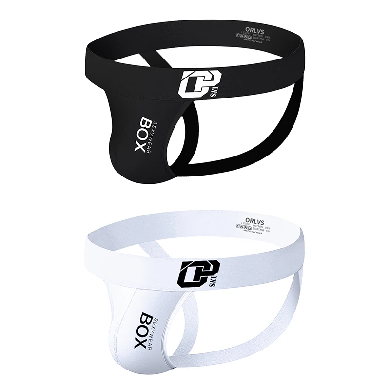 2PCS Men's BOX Jockstrap Briefs Contrast Color Waistband Sexy Breathable Stretch Athletic Underwear