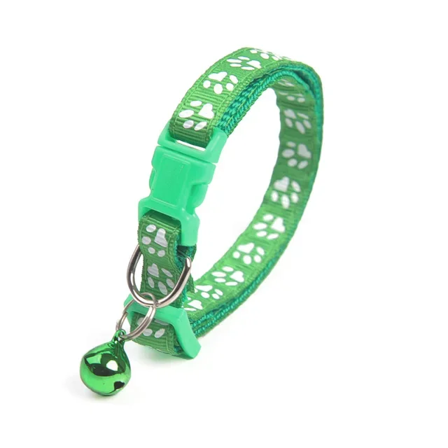 Collar para mascotas con campana, huella de dibujos animados, colorido perro, cachorro, gato, gatito, Collar de anillo de campana de seguridad ajustable, accesorios para mascotas