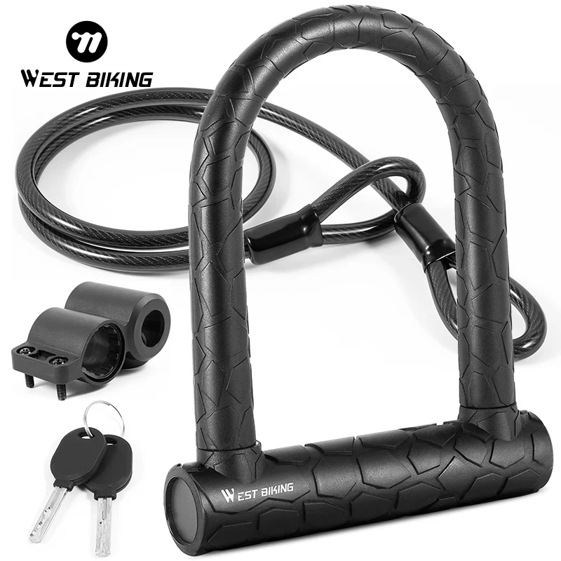 WEST BIKING Bicycle Anti-Theft U Lock Set Steel Motorcycle Electric Vehicles Mtb Rode Bike Security Lock Universal Cycling Lock