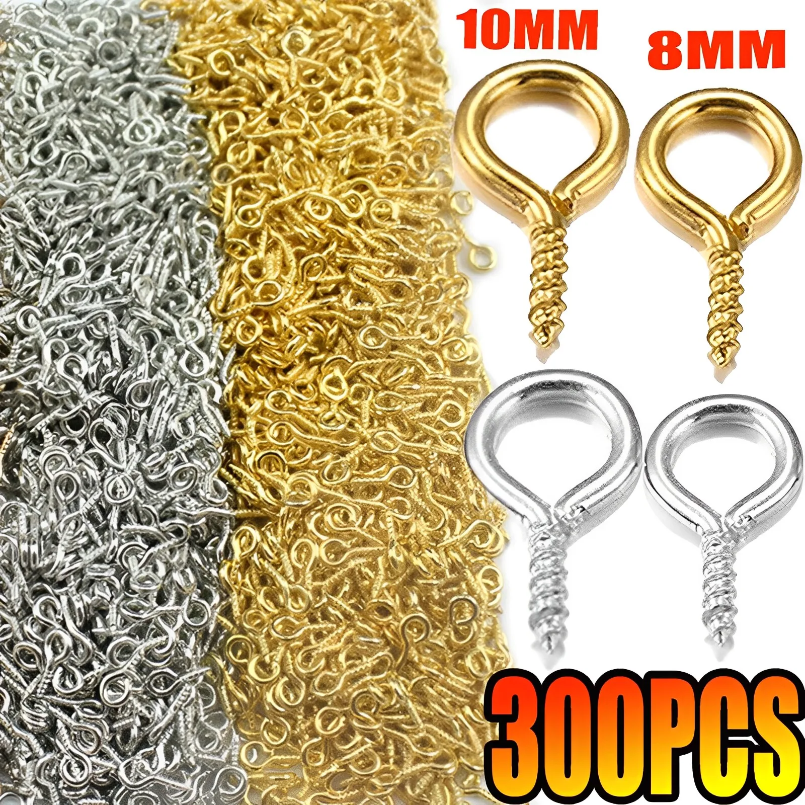 300pcs Small Tiny Eye Pins Metal Eyepins Hooks Eyelets Screw Threaded Clasps Hooks For DIY Jewelry Making Findings Supplies