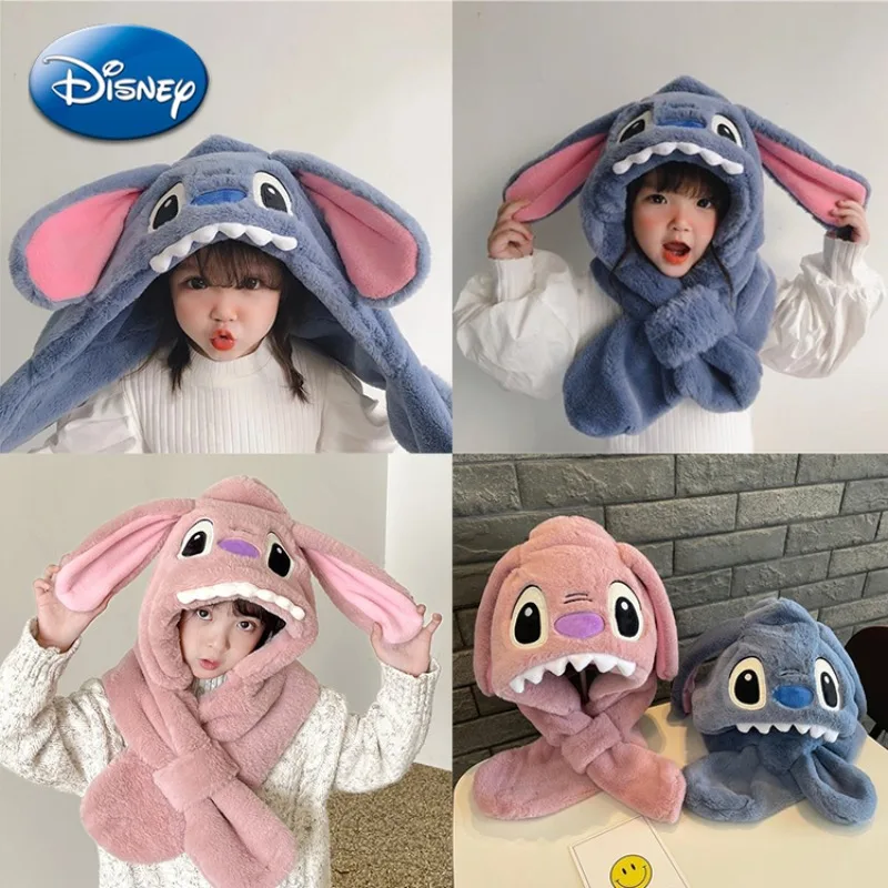 

Disney Stitch Angel Scarf Hat Super Soft Cotton Protect Ear Winter Warm Thicken Scarves Cap Cute Muffler Girl Boy Children Gifts