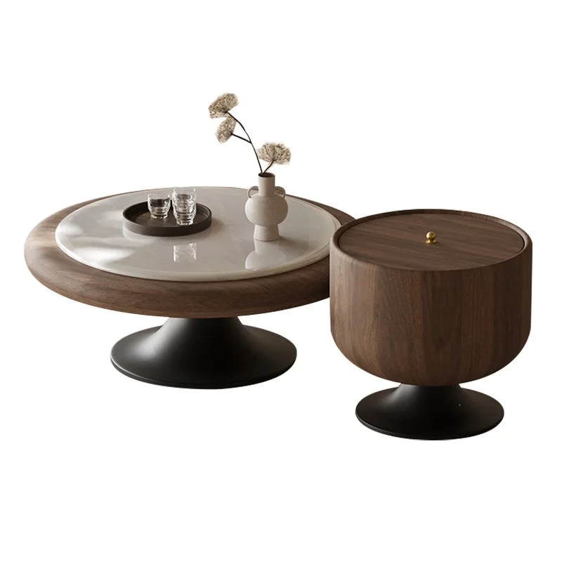 Solid wood art coffee table, creative side table combination, wabi-sabi wind, living room marble