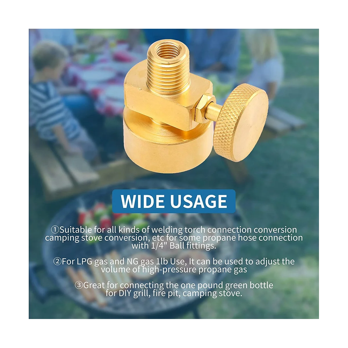 النحاس البروبان الغاز التخلص اسطوانة ، زجاجة محول صمام ، 1lb ، 1 "NPT ، M8X1 أنثى الموضوع ، النار حفرة موقد ، شواء ، 1/4"