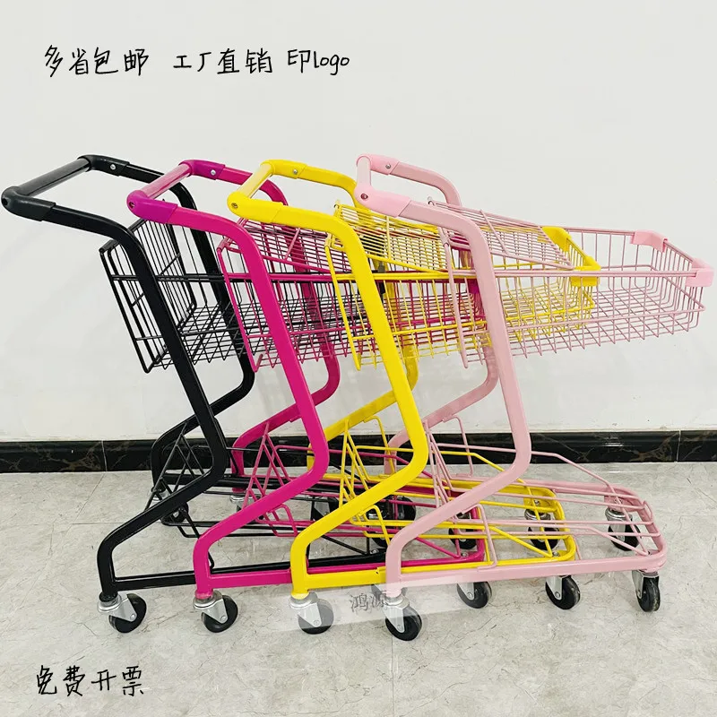 

Supermarket shopping cart Double trolley Pink Internet celebrity trolley Fruit snack shop Grab doll Play City trolley