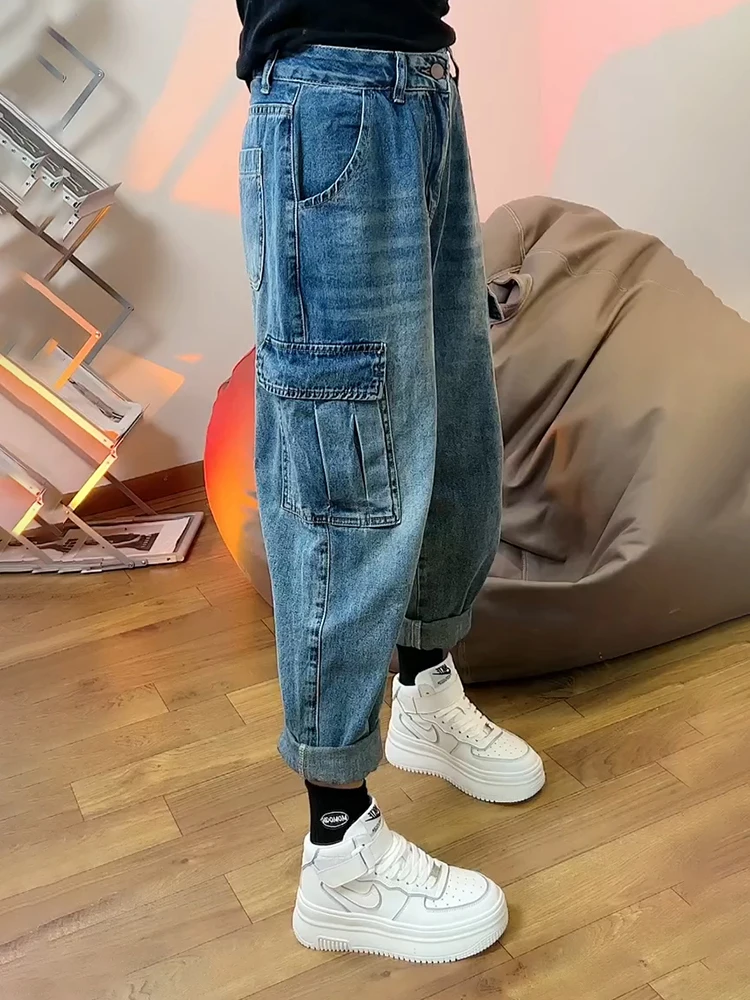 

Cargo Jeans Women Vintage 90S Baggy Straight Tooling Denim Trousers Y2k Multiple Pockets Casual Pants Streetwear Clothing Female