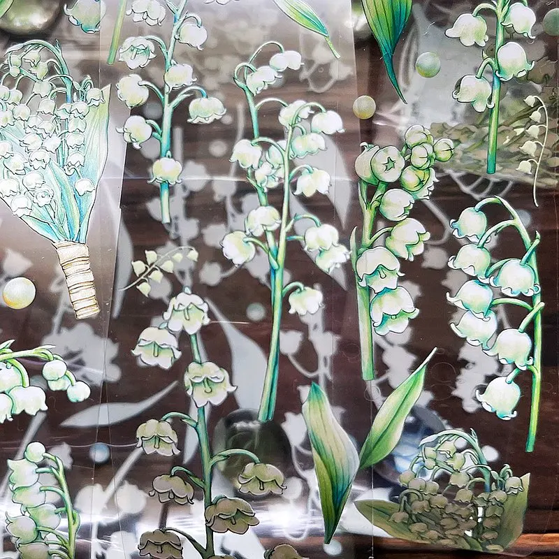 1 Loop-90cm Battypei Vintage Lily Of The Valley Washi PET Tape for Card Making DIY Scrapbooking Plan Decorative Sticker