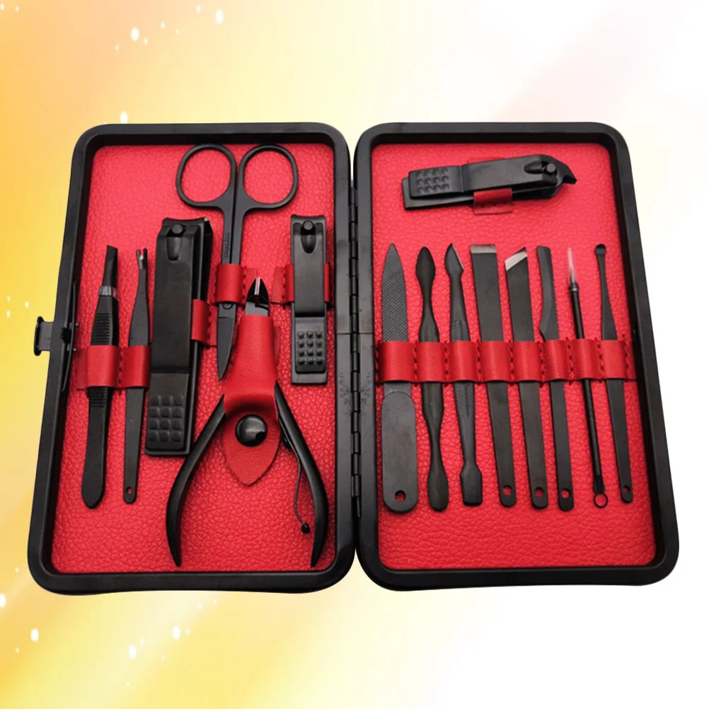 15개 스테인리스 스틸 매니큐어 페디큐어 세트 전문가용 네일 케어 그루밍 키트 여행용 선물 내구성 도구 녹 방지