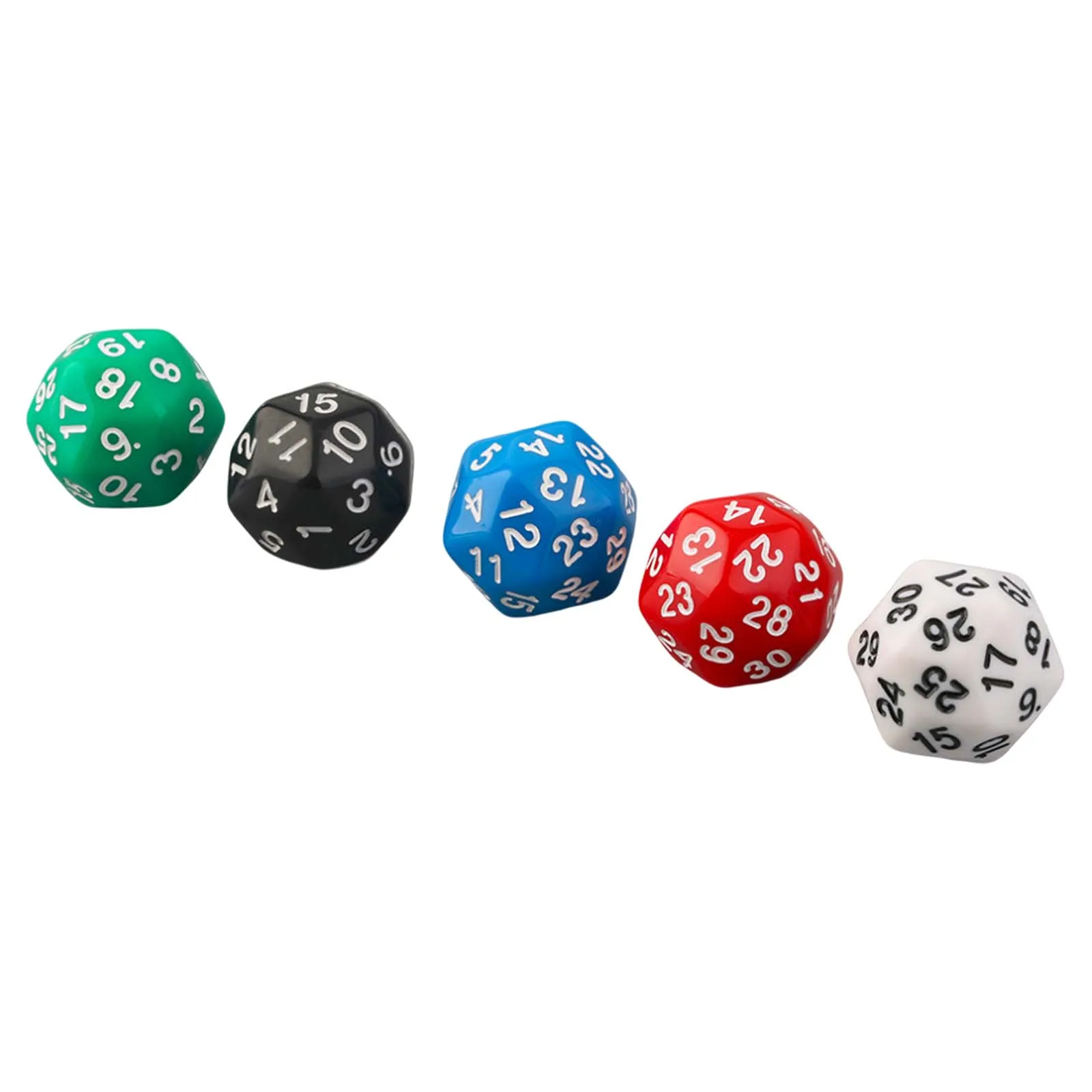 5 pezzi Dadi poliedrici Set di dadi a 30 facce Colori traslucidi Dadi Giochi di ruolo Dadi Bomboniere Giocattoli per l'insegnamento della matematica