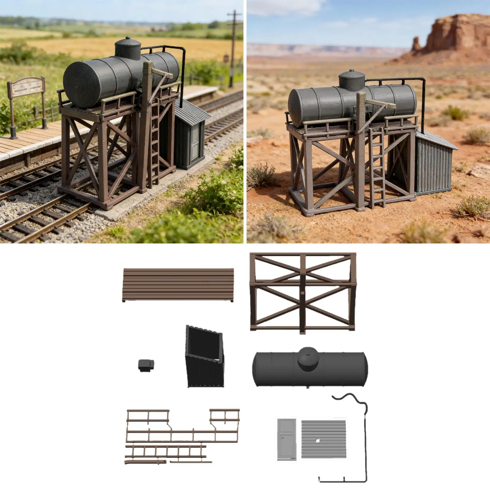 

1/87 Miniature Model Water Tank Assembly,Display Layout Scenery Railway Building Oil Storage Tank Model Landscape for Bookshelf