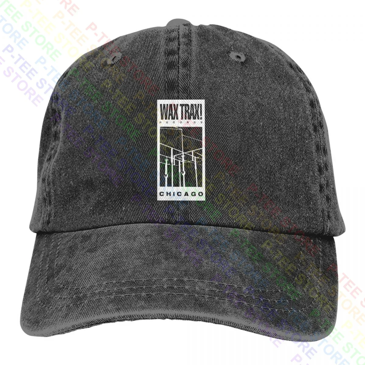 Wax Trax! Wire Logo Industrial,Front 242,Fla,Ministry,Tkk,Kmfdm Washed Denim Baseball Cap Trucker Hats Splicing