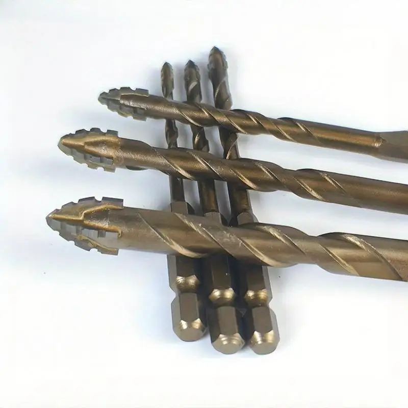 4pcs Carbide Drill Bits High Efficiency Wear Resistant Four Edged Serrated Eccentric for Ceramic Tiles Glass Marble Concrete