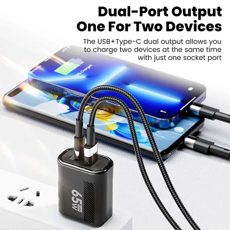 65W USB C Fast Charger GaN Type C PD Mobile Phone Charger Adapter For iPhone EU US Plug Travel Wall Charger For Xiaomi Samsung