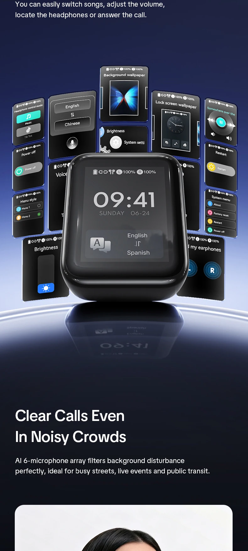 ZNP N07 AI-Übersetzungs-Wireless-Ohrhörer mit Smart-Touch-Screen, LED-Energieanzeige, In-Ear-Kopfhörer, lange Akkulaufzeit, kabellose Kopfhörer – Detail 7