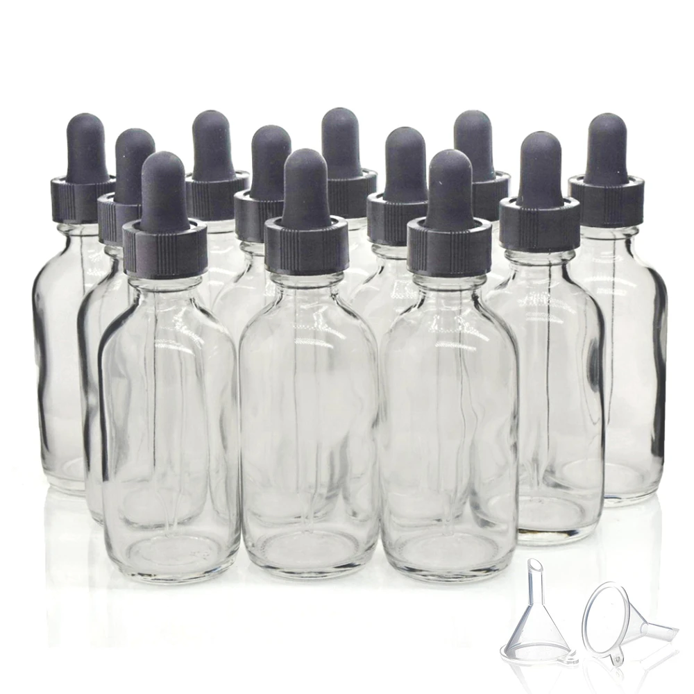 12pcs 2 Oz 60ml Glass Eye Dropper Bottles Empty Leakproof Travel Clear Tincture Bottle for Essential Oils Liquids Lab Chemicals