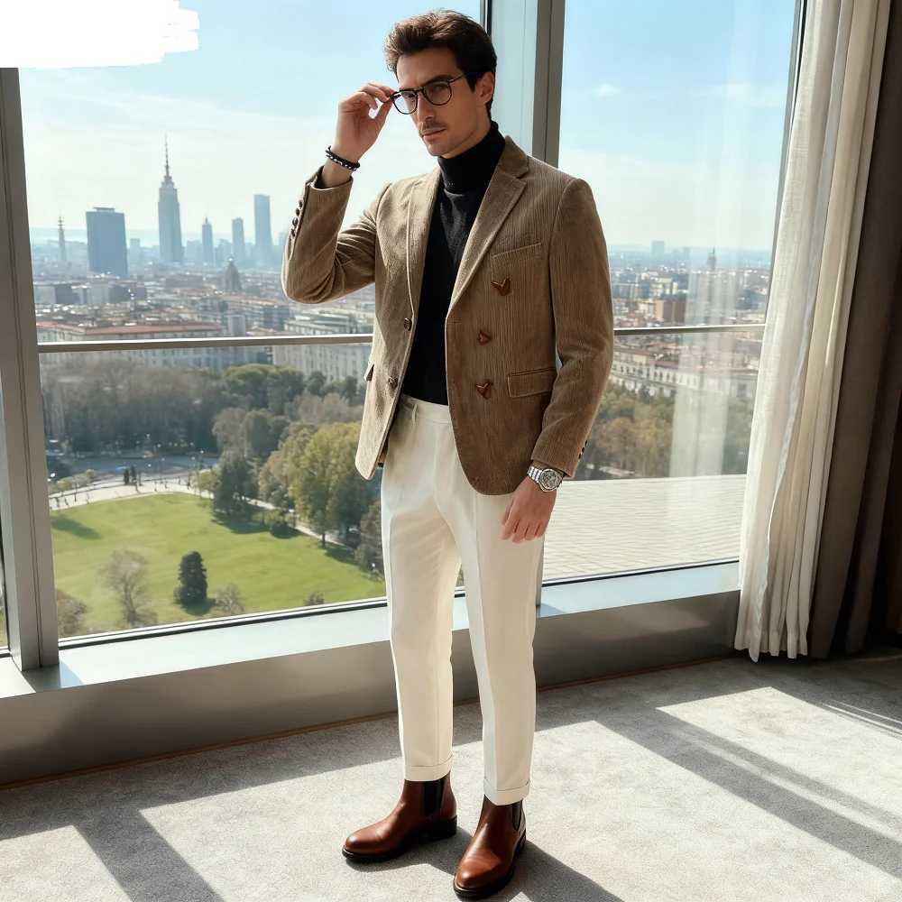 

Women's Vintage Turn-Down Collar Blazer, Long Sleeve Coat with Gold Buttons, Office Lady Stylish Outerwear for Party