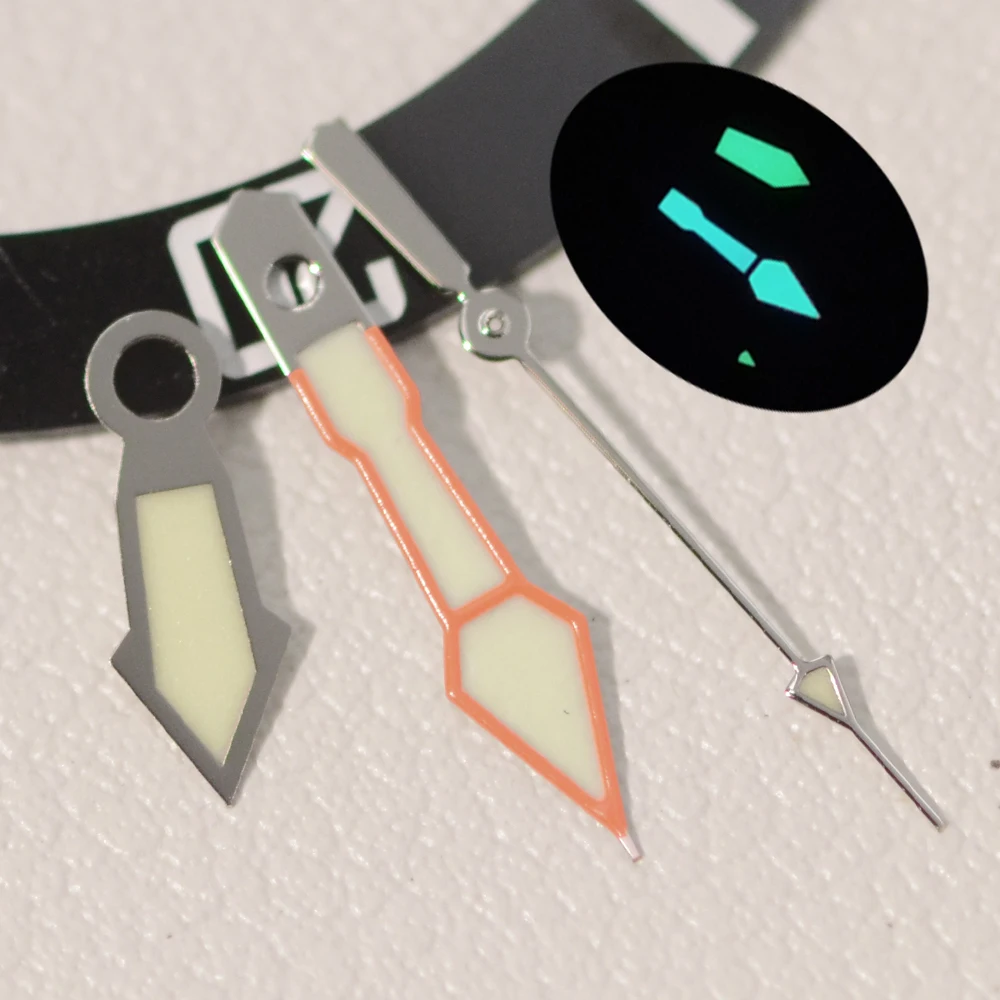 Polished Triangle Hands NH35 NH36 14*14*9mm Silver Red Watch Needles Blue+Green Luminous Watch Accessories Pointer