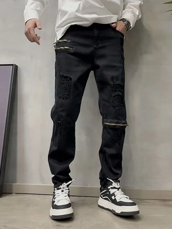 

Новые модные мужские джинсы 2025 года: рваные, зауженные, на молнии, эластичные, повседневные, молодежные, с завышенной талией