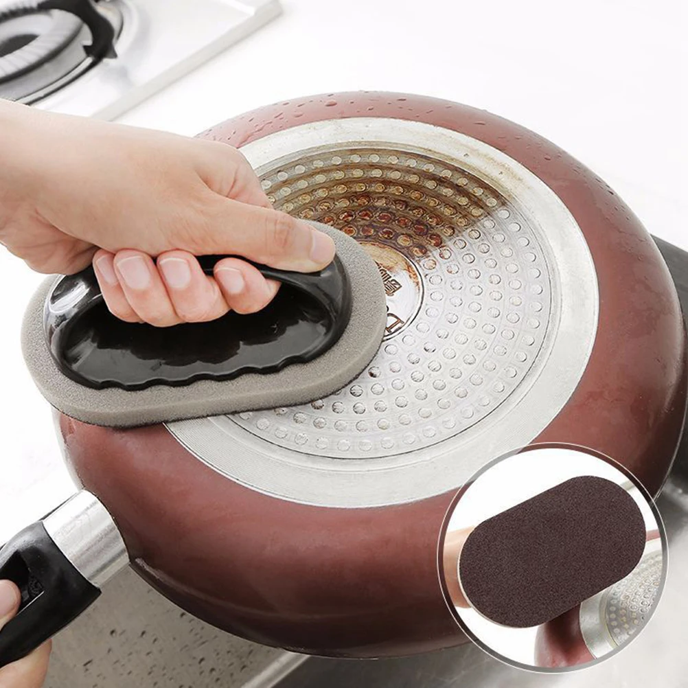 

2 Pcs Emery Rub Scrubbing Sponges Pan Scrubber Household Handle Dish Wand Ergonomic Brushing Pot Kitchen