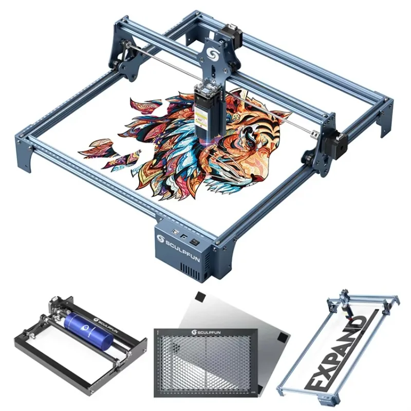 

S9 Desktop DIY Printer Cutter Wood Metal Leather Laser Engraving Machine with Rotary Roller Extension Kit Honeycomb