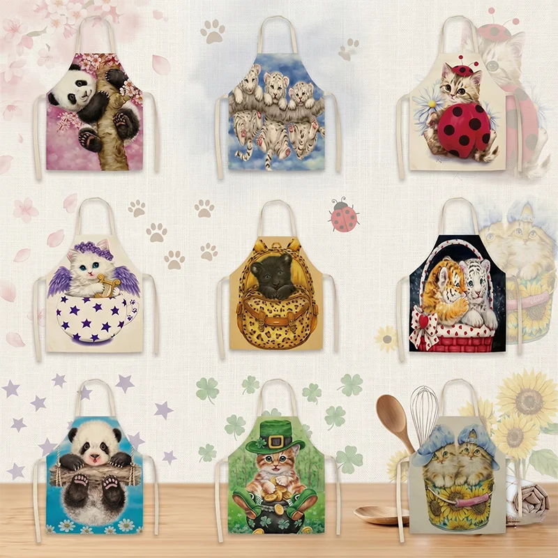 

Kawaii Cat Panda Tiger 3D Print Cooking Apron One-Piece Women Kitchen Pinafore Baking BBQ Cafe Waitress Work Wear Home Decor
