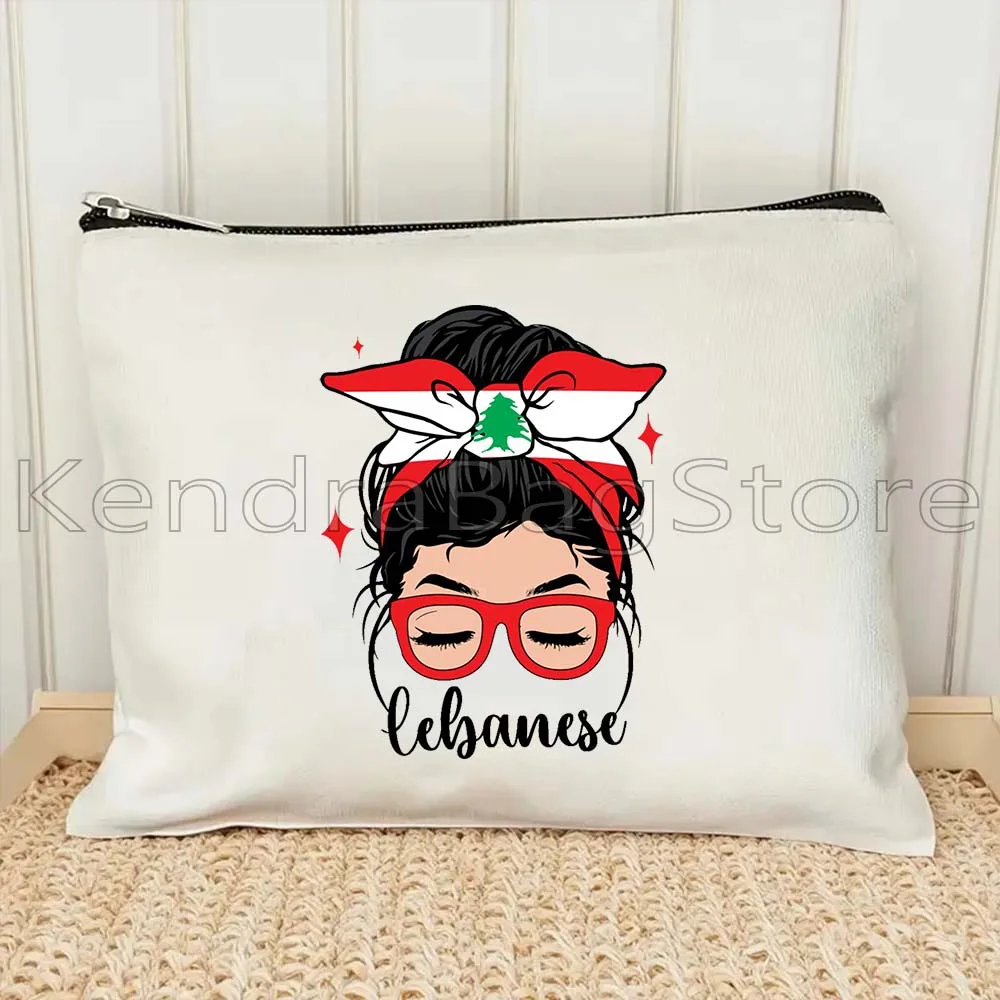 بيروت لبنان العلم خريطة اللبناني فتاة الحب القلب شخصية حقيبة مستحضرات التجميل في الهواء الطلق السفر الجمال حقيبة مستحضرات تجميل أحمر الشفاه حقائب من القماش