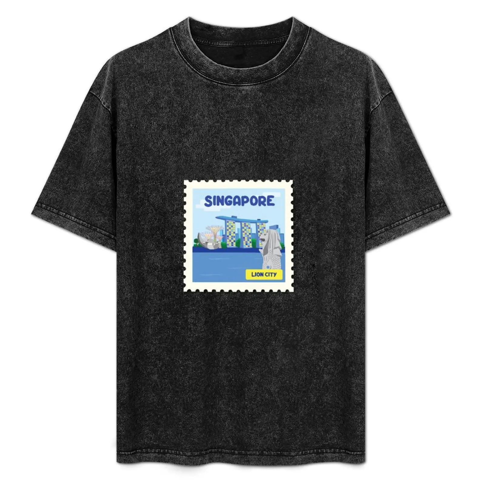 

Singapore Stamp Design T-Shirt Trendy Casual Short Sleeve Shirt
