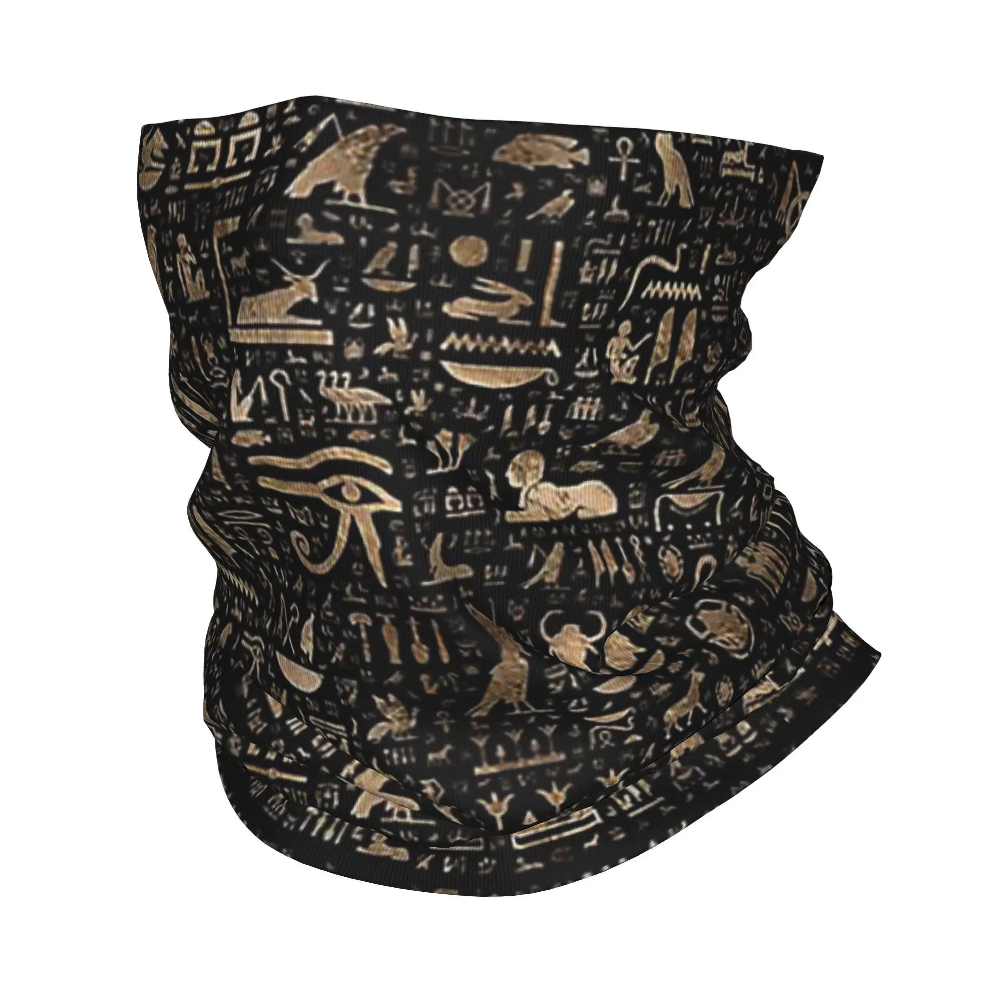 Ancient Egyptian hieroglyphs Black and gold Bandana Neck Gaiter Printed Mask Scarf Warm Headwear Hiking Fishing For Men Women