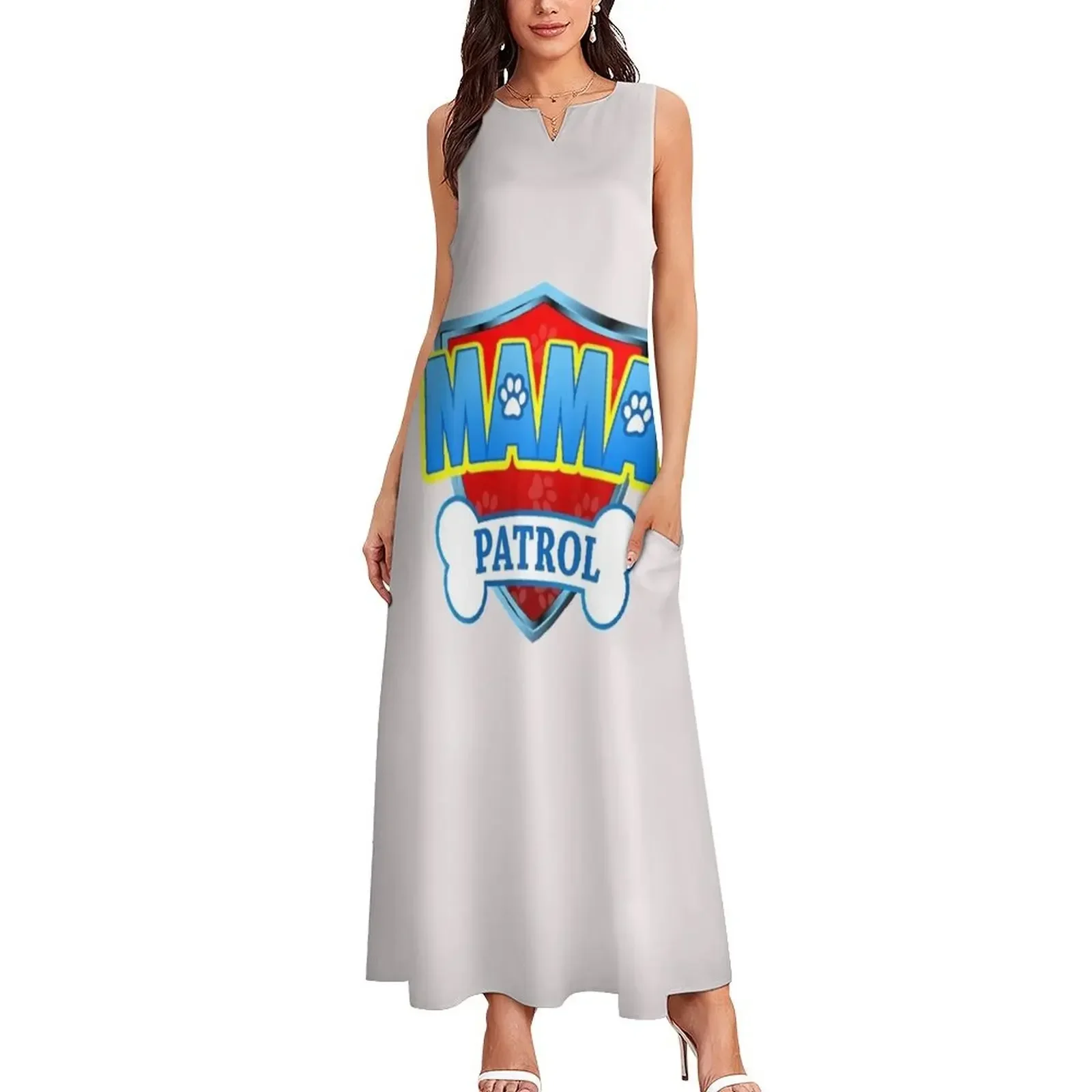 مضحك ماما باترول الكلب أمي أبي للرجال النساء تي شيرت فستان طويل فساتين لحفلات الزفاف